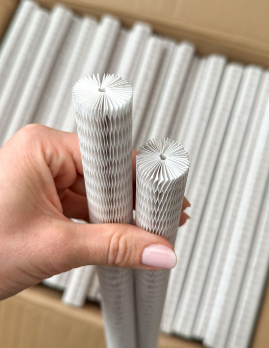 White Honeycomb Paper Sleeves Wholesale– 70gsm 90gsm, 4 Sizes, Eco-Friendly Protective Packaging for Bottles, Cosmetics & Glassware